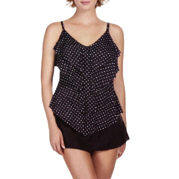 NEW Kirkland Signature by Miraclesuit Tankini Top 12 Ruffle Polka Dot Swimsuit - Picture 1 of 11